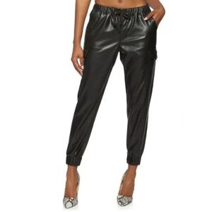 NWT Almost Famous Black Faux Leather Cargo Jogger Pants Size Large